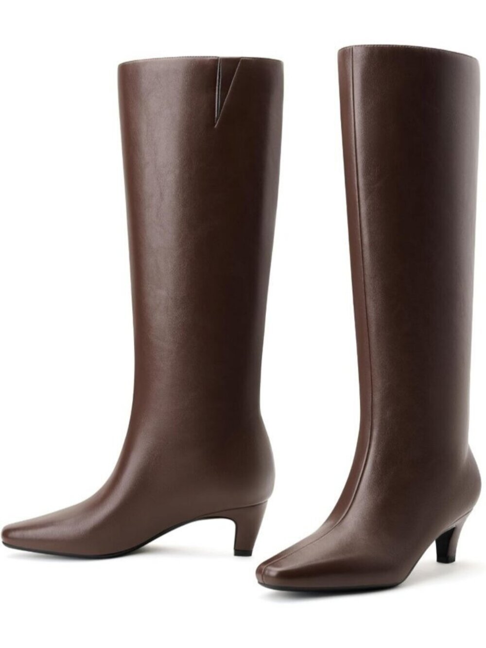 Women's Brown Knee High Boots Chic Kitten Heel Tall Boots Square Toe Breathable